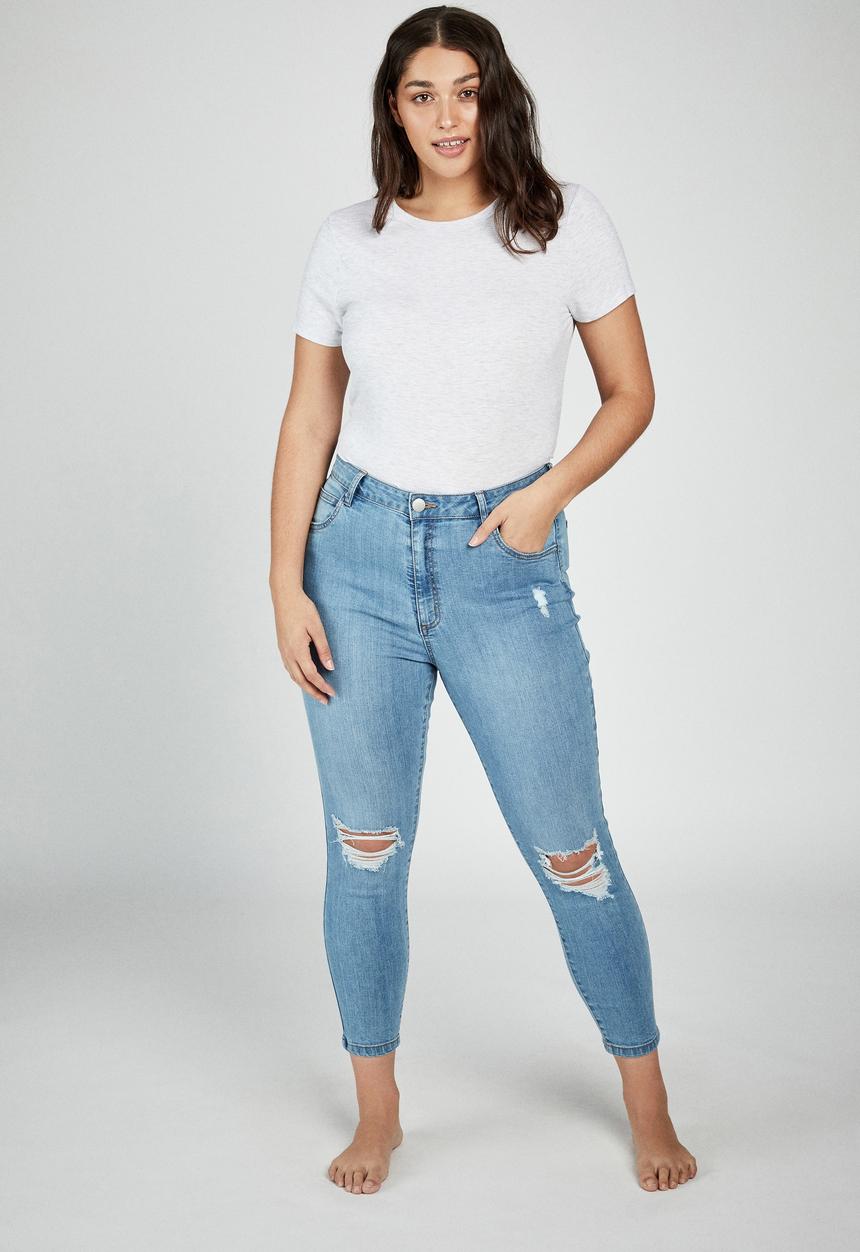 Cotton On - Curve adriana high skinny jean - bleach blue rips