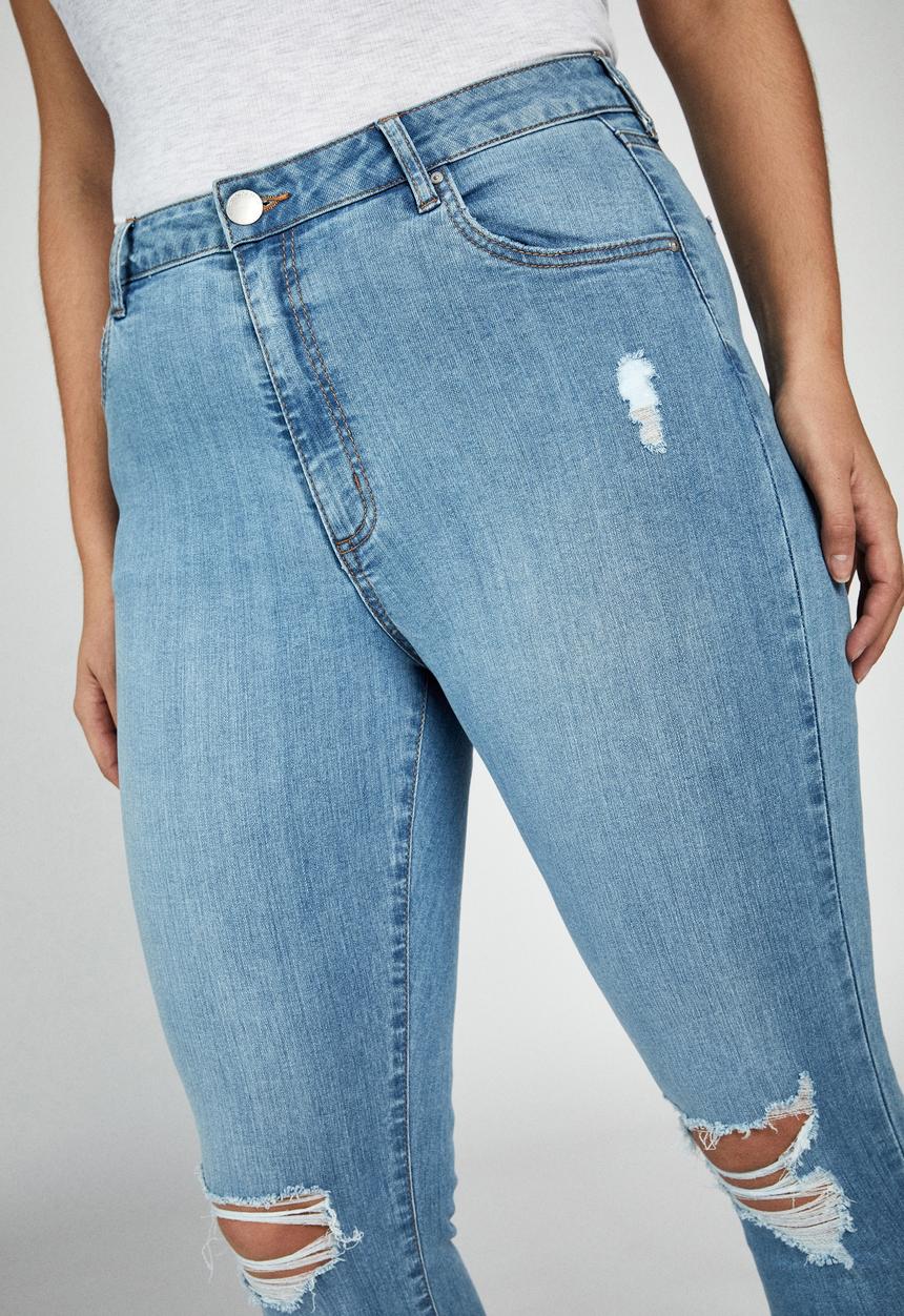 Cotton On - Curve adriana high skinny jean - bleach blue rips