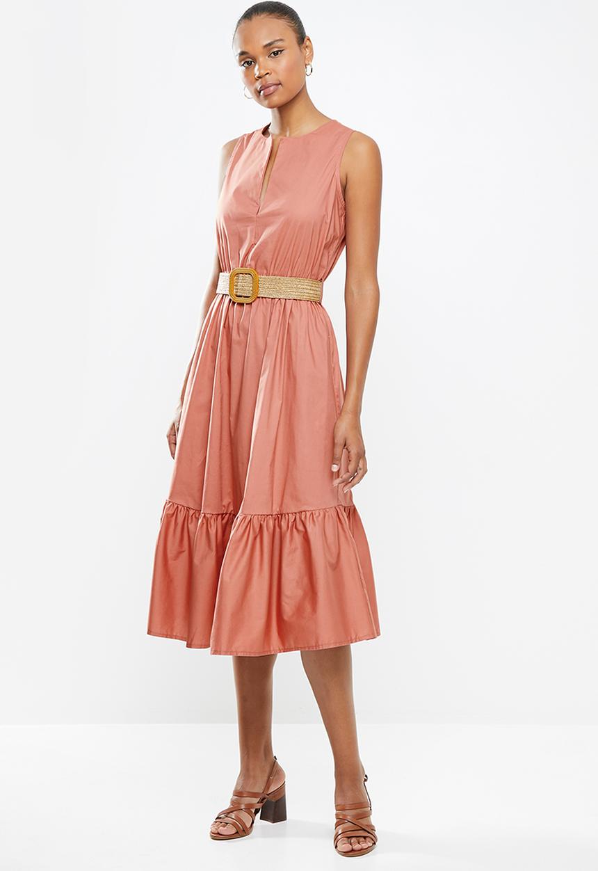 edit - Poplin belted midi dress - desert rose