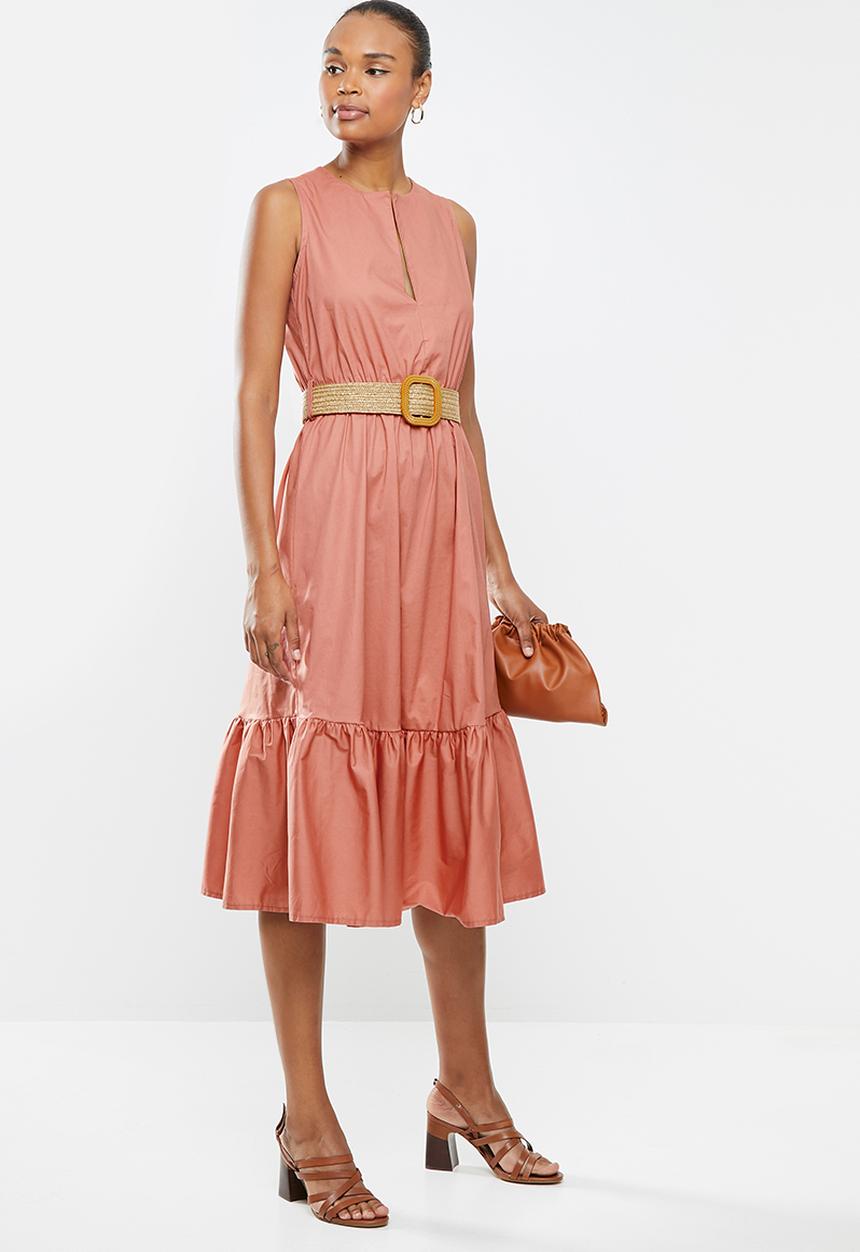 edit - Poplin belted midi dress - desert rose