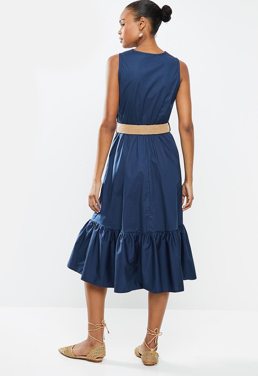 edit - Poplin belted midi dress - navy