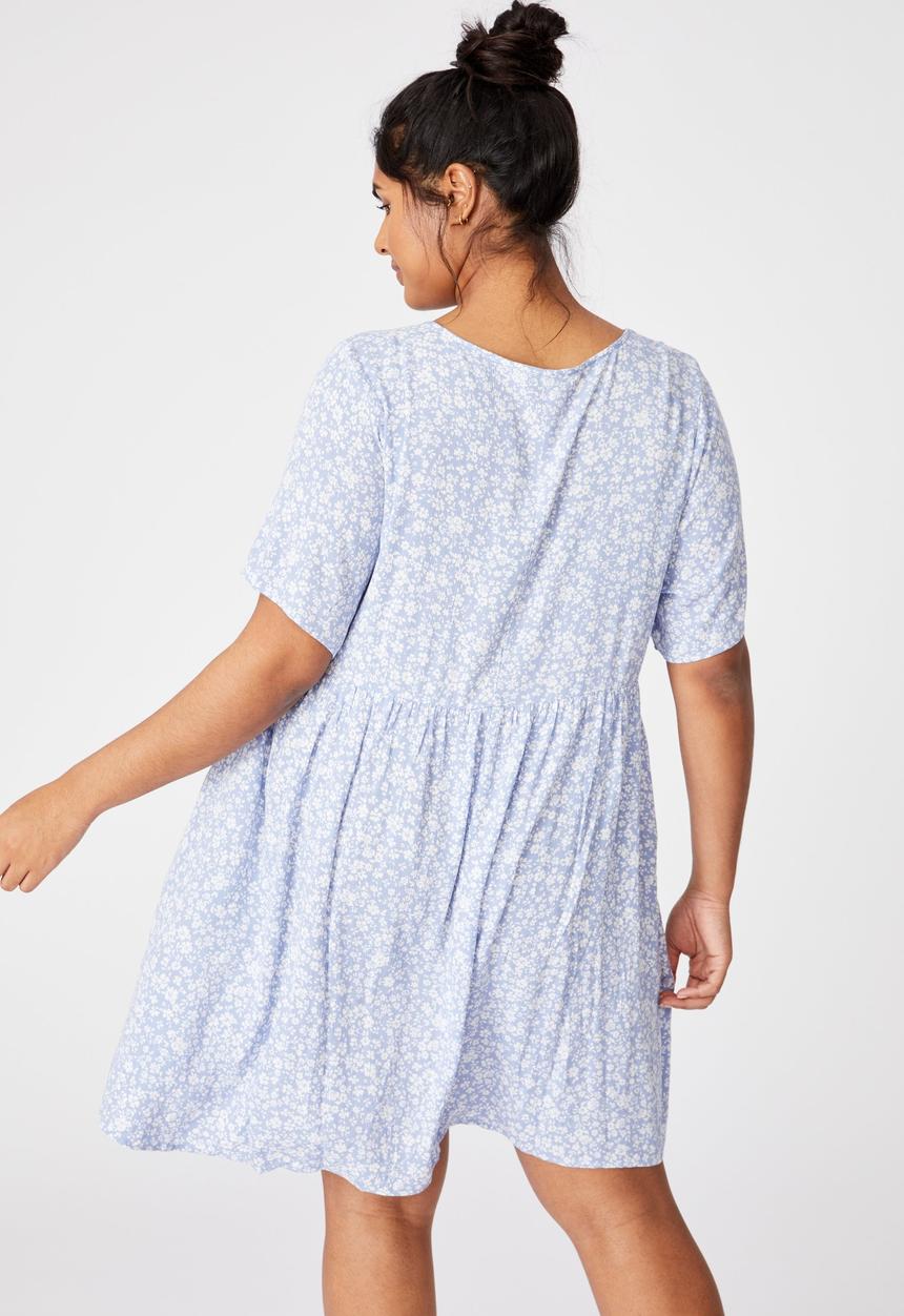 Cotton On - Curve good times babydoll mini dress - nicole disty vintage blue