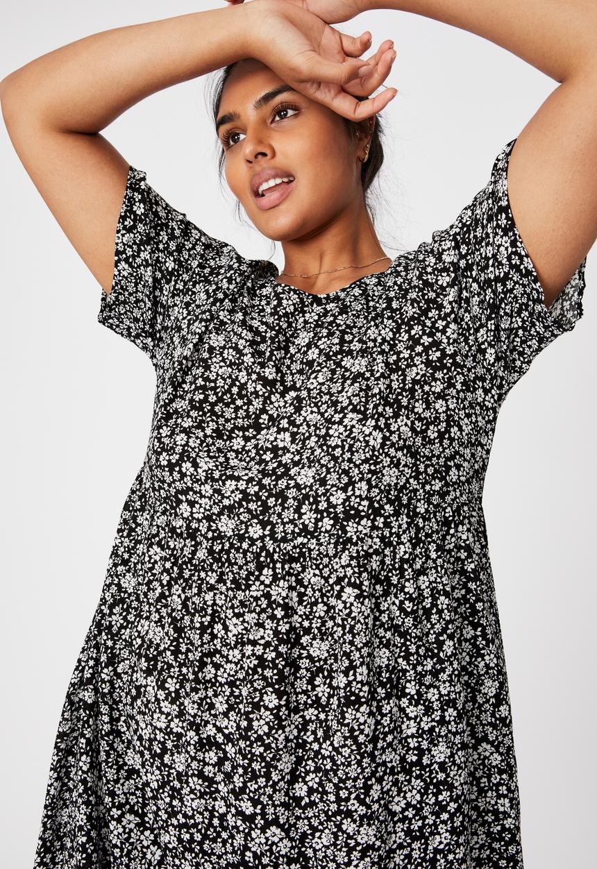 Cotton On - Curve good times babydoll mini dress - nicole ditsy black