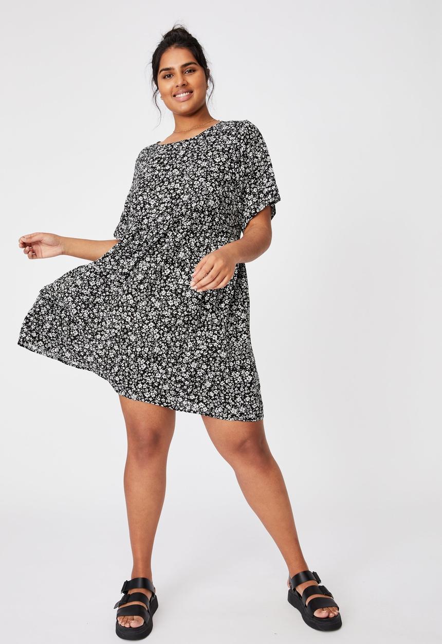 Cotton On - Curve good times babydoll mini dress - nicole ditsy black