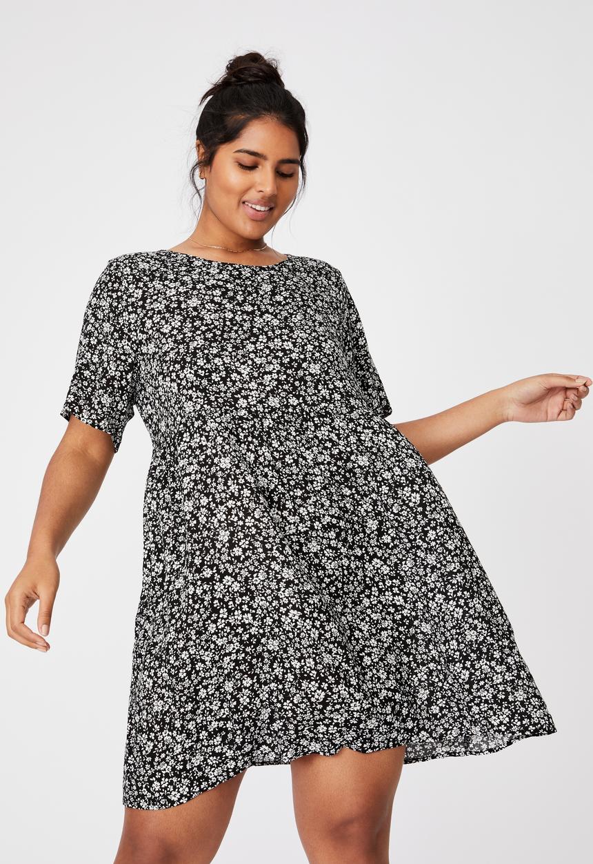 Cotton On - Curve good times babydoll mini dress - nicole ditsy black