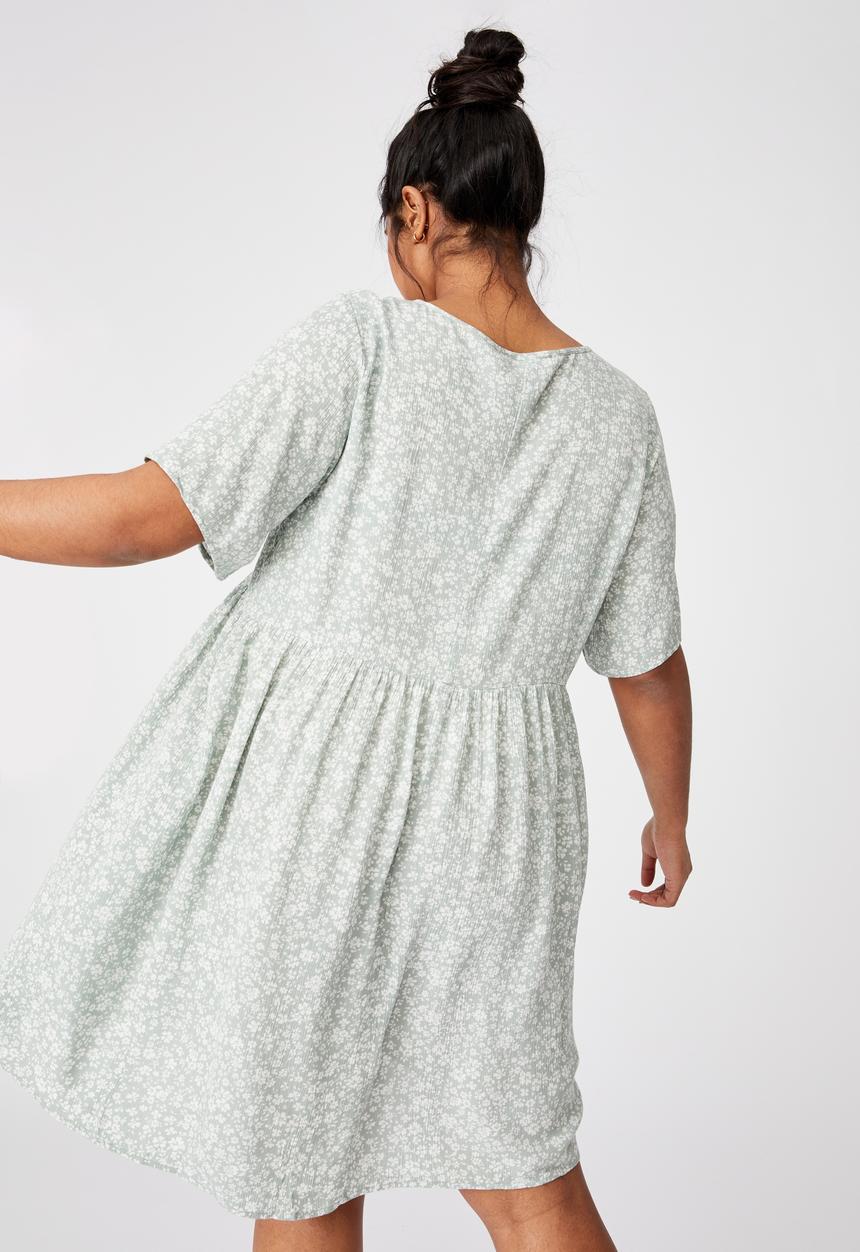 Cotton On - Curve good times babydoll mini dress - nicole ditsy lush green