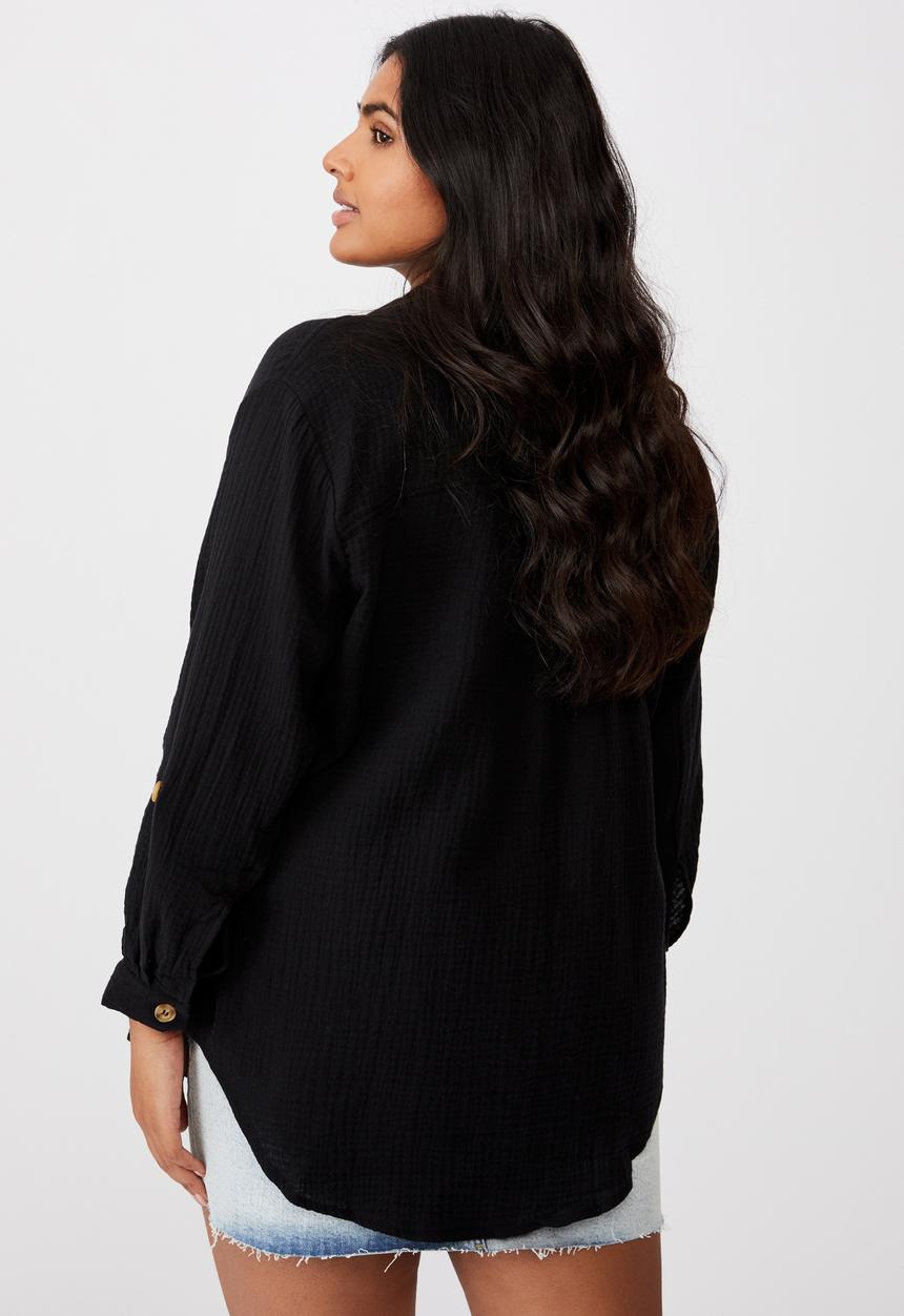 Cotton On - Curve oversized beach shirt - black