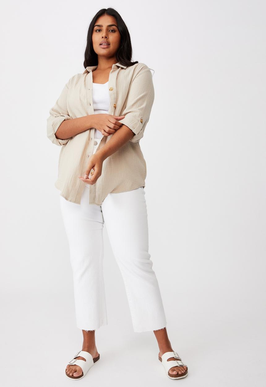 Cotton On - Curve oversized beach shirt - fawn