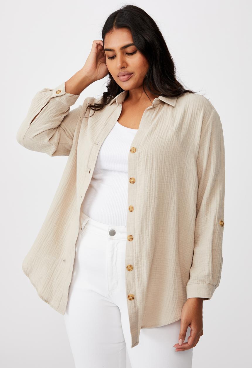 Cotton On - Curve oversized beach shirt - fawn