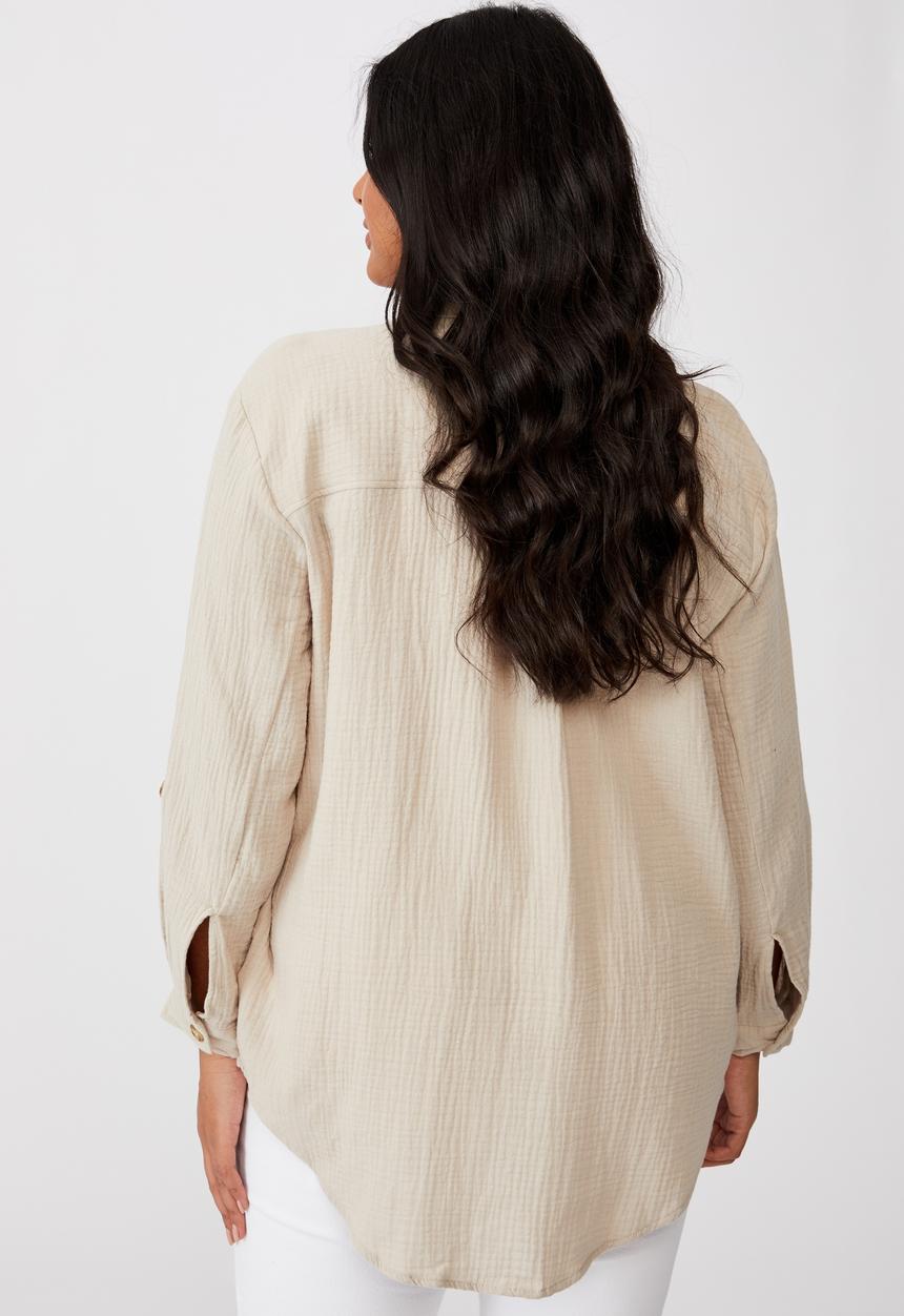 Cotton On - Curve oversized beach shirt - fawn