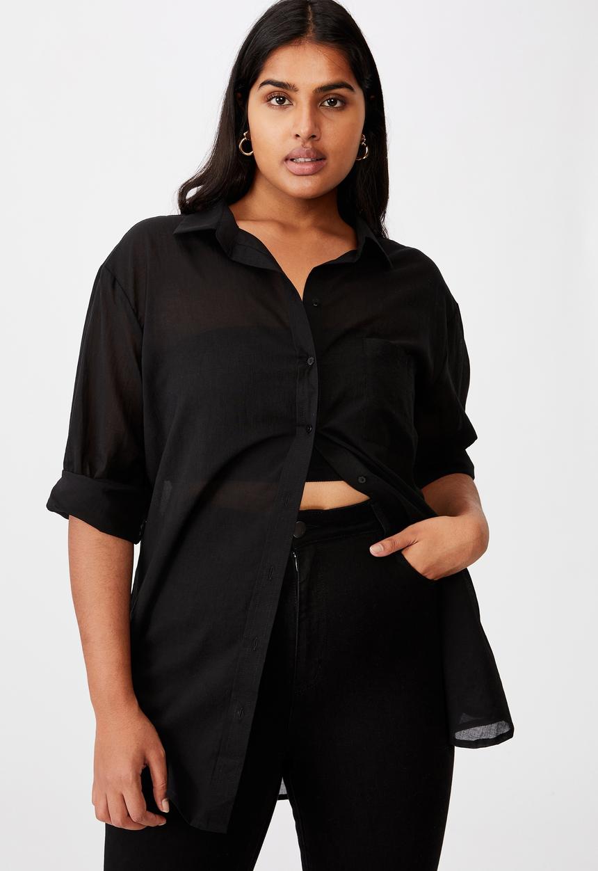 Cotton On - Curve savannah oversize resort shirt - black