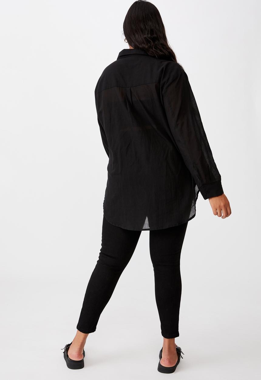 Cotton On - Curve savannah oversize resort shirt - black