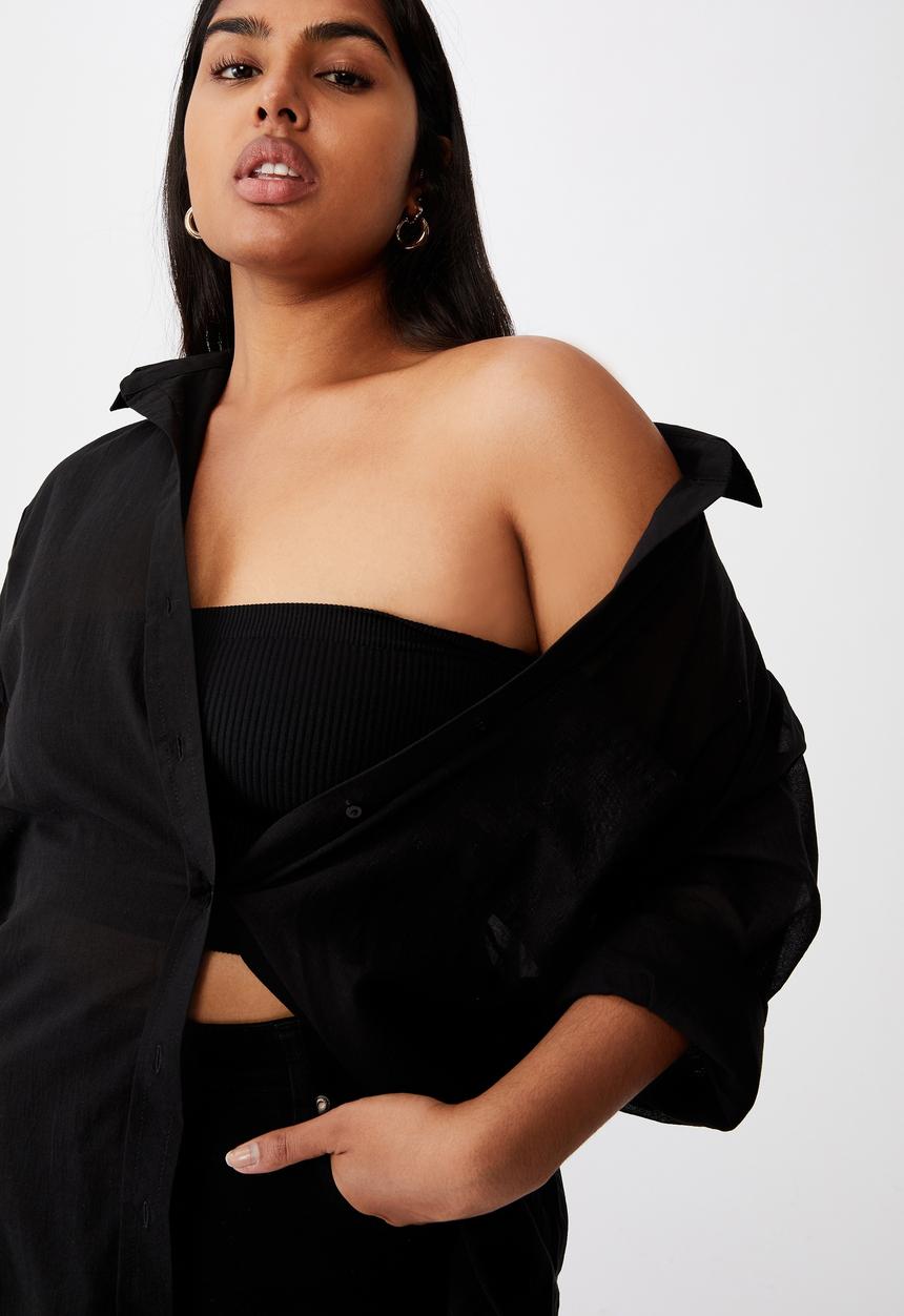 Cotton On - Curve savannah oversize resort shirt - black