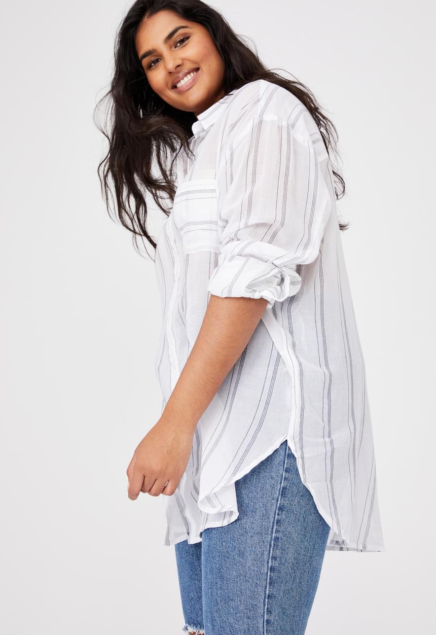 Cotton On - Curve savannah oversize resort shirt - monica stripe white