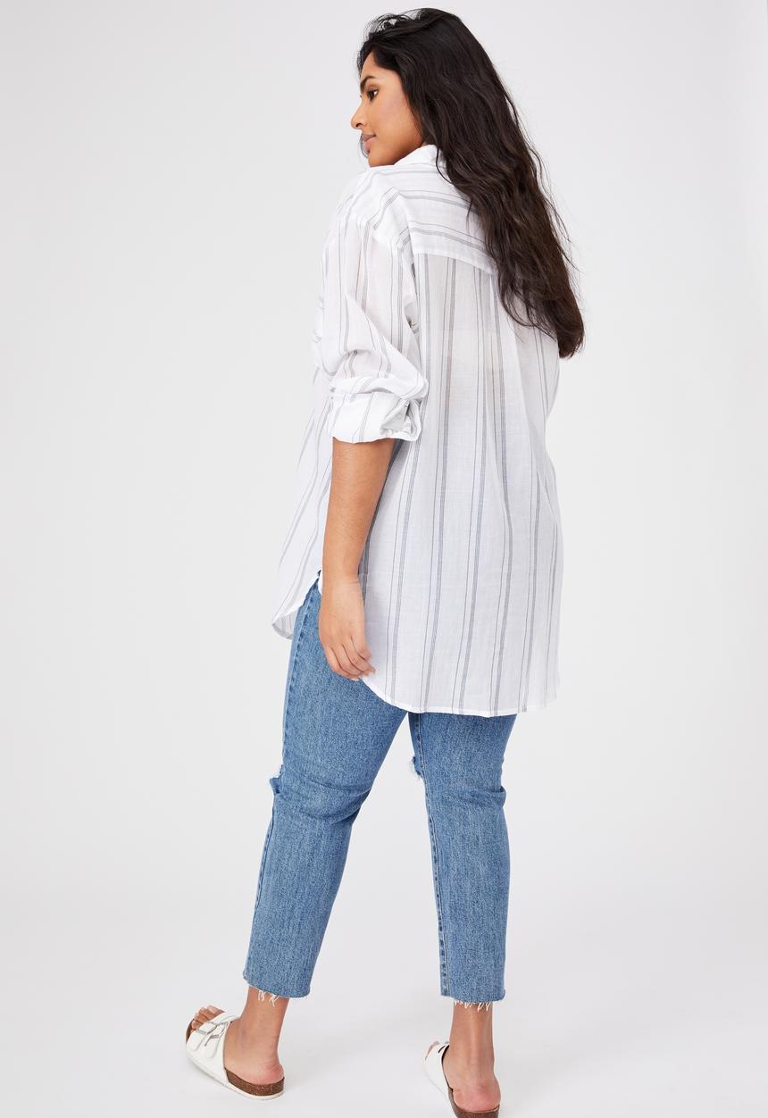 Cotton On - Curve savannah oversize resort shirt - monica stripe white
