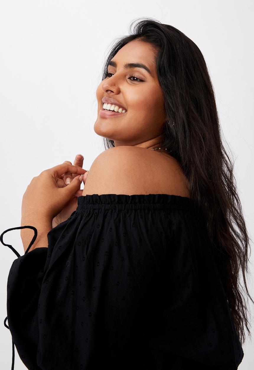 Cotton On - Curve woven cherry smock dress - black