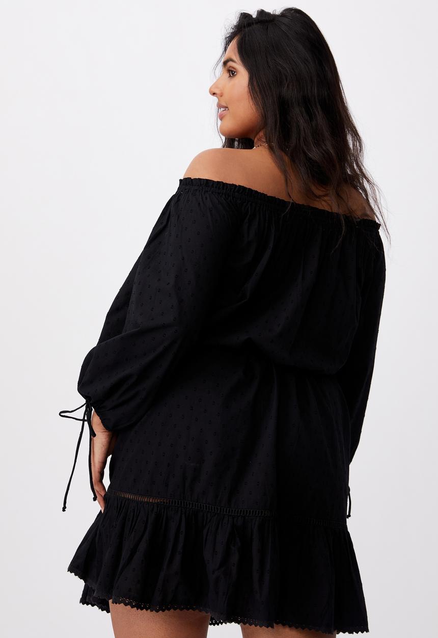 Cotton On - Curve woven cherry smock dress - black