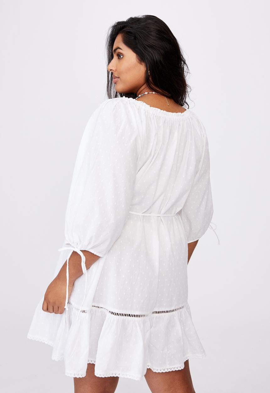 Cotton On - Curve woven cherry smock dress - white