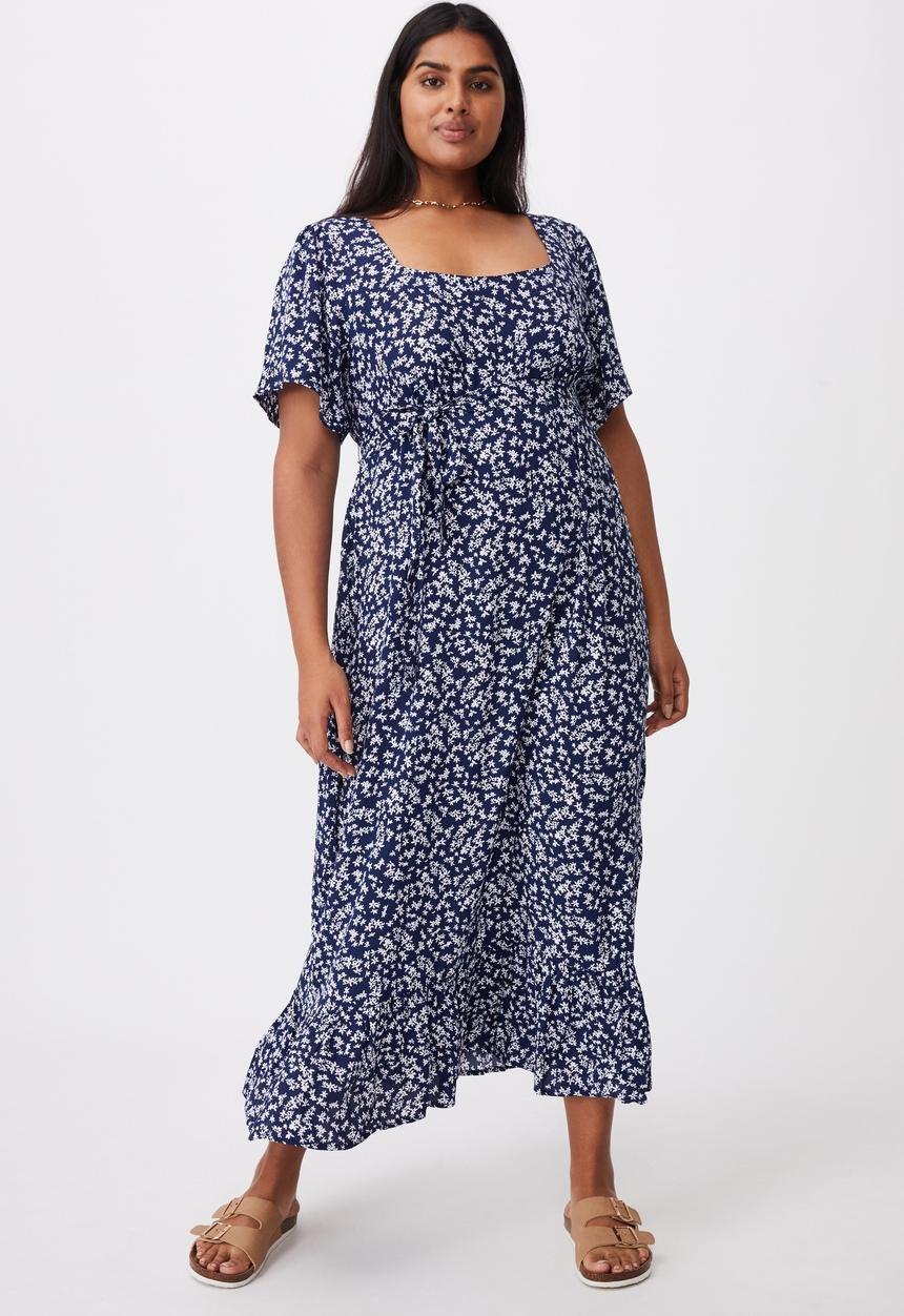 Cotton On - Curve woven laura frill hem maxi dress - cora ditsy medieval blue