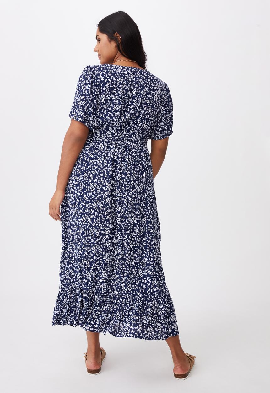 Cotton On - Curve woven laura frill hem maxi dress - cora ditsy medieval blue