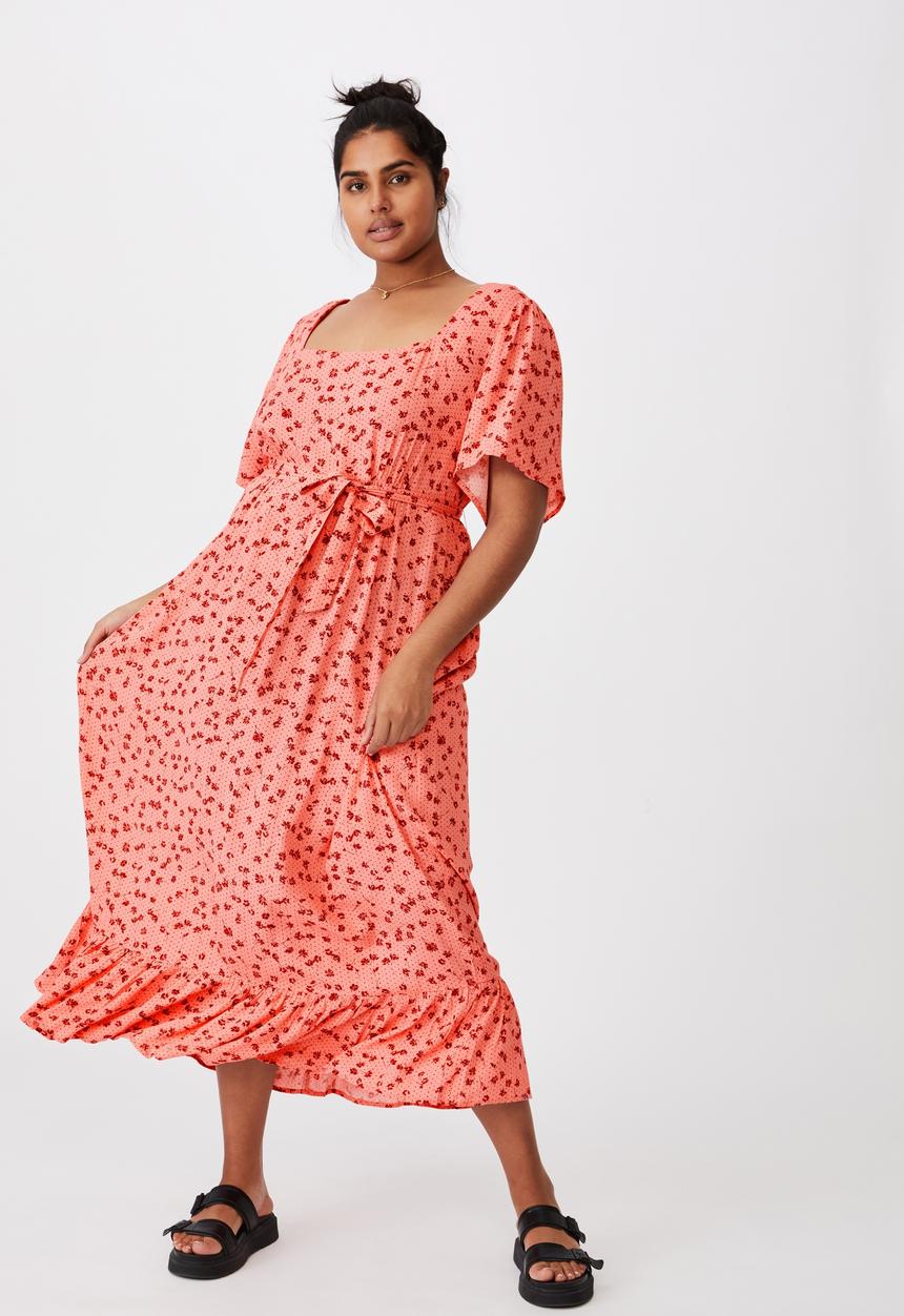 Cotton On - Curve woven laura frill hem maxi dress - laura ditsy musk pink