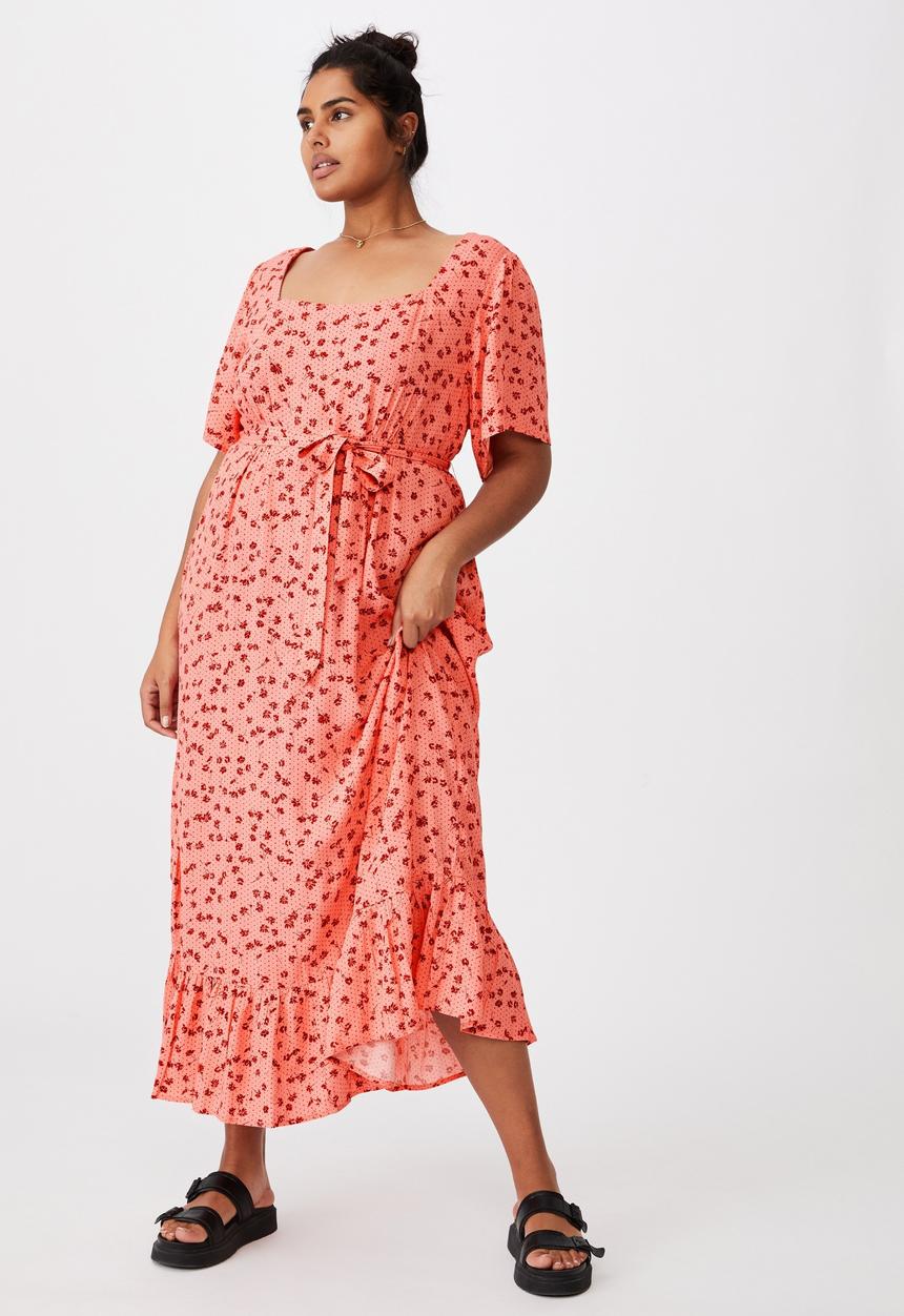 Cotton On - Curve woven laura frill hem maxi dress - laura ditsy musk pink