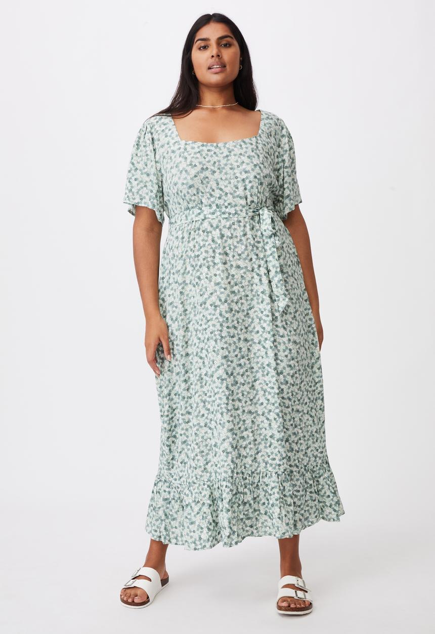 Cotton On - Curve woven laura frill hem maxi dress - quinn ditsy jadette