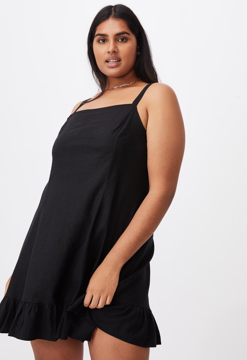 Cotton On - Curve woven tara frill hem mini dress - black