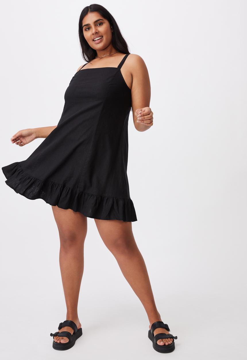 Cotton On - Curve woven tara frill hem mini dress - black
