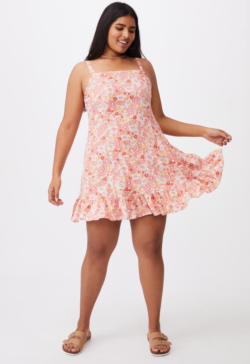Cotton On - Curve woven tara frill hem mini dress - nikita floral sugar pink