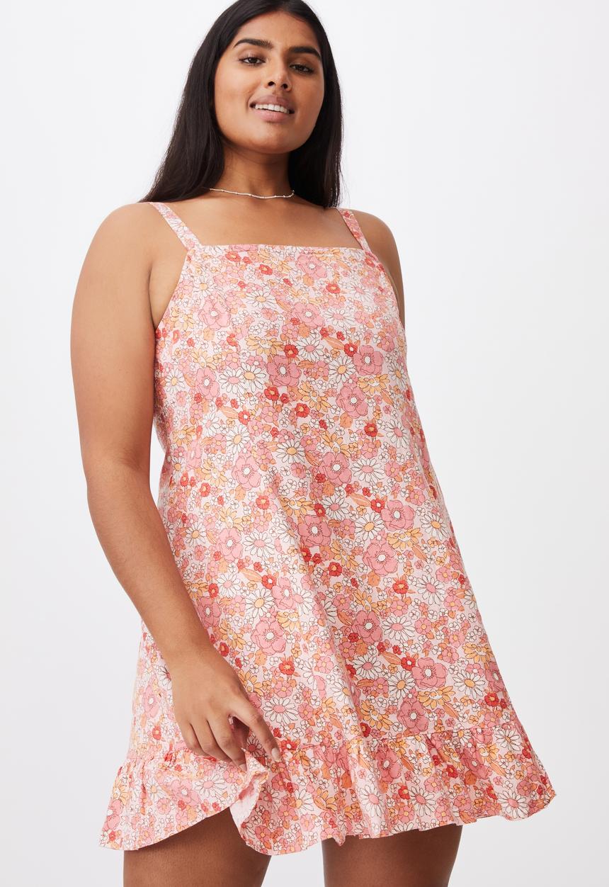 Cotton On - Curve woven tara frill hem mini dress - nikita floral sugar pink