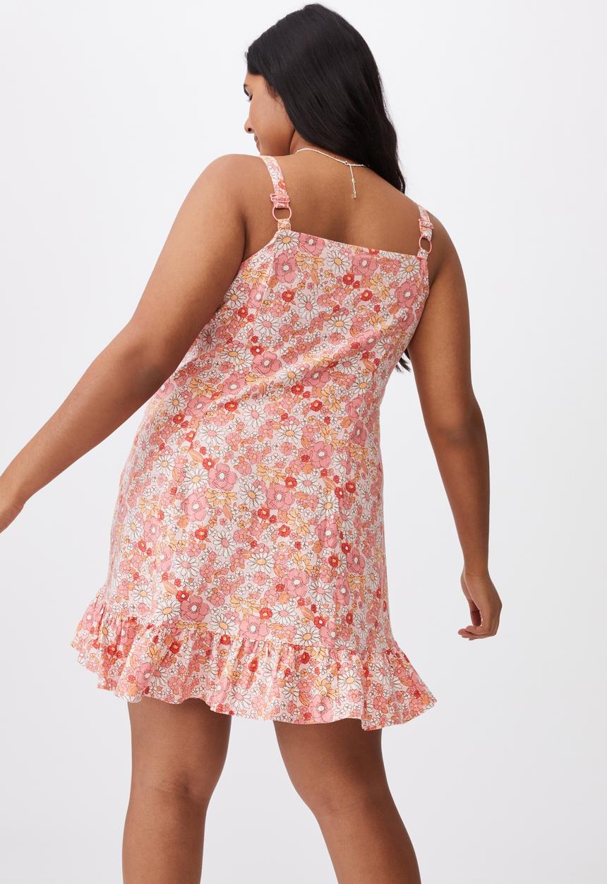 Cotton On - Curve woven tara frill hem mini dress - nikita floral sugar pink