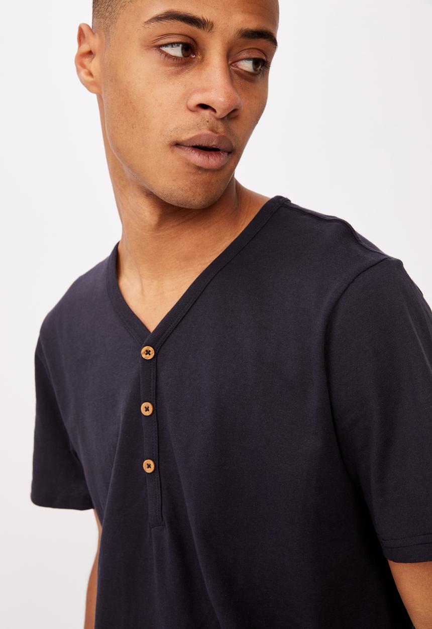 Cotton On - Essential henley T-shirt - navy