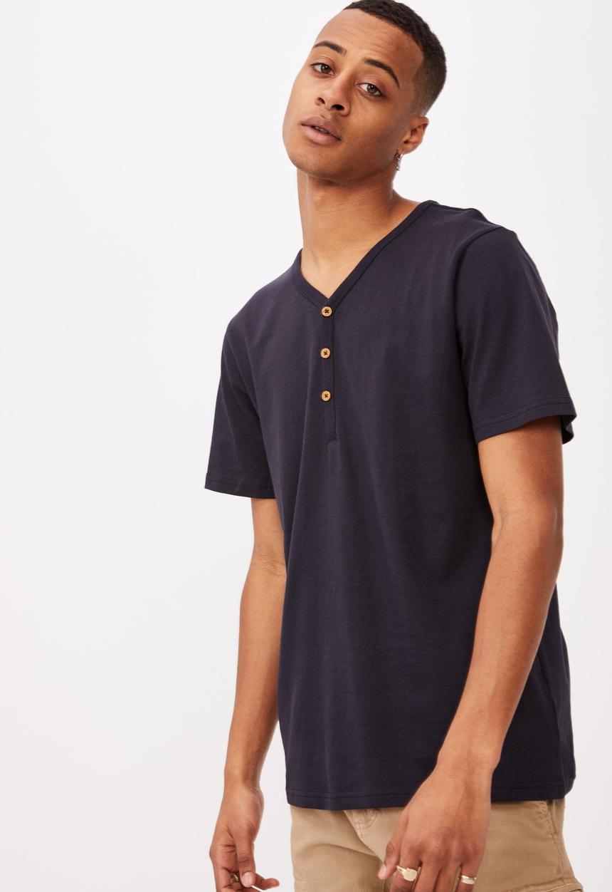 Cotton On - Essential henley T-shirt - navy