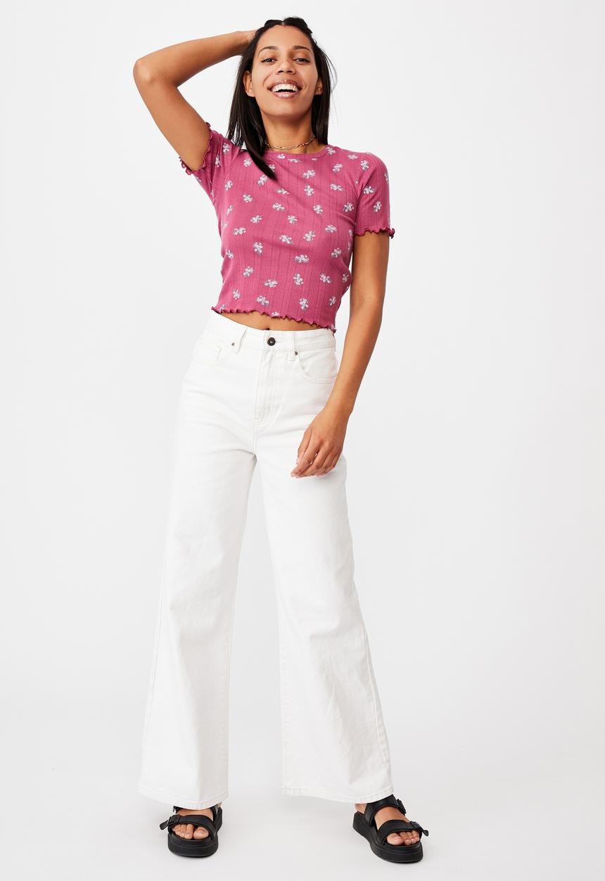 Cotton On - Little sister pointelle tee - arabella floral dark grape
