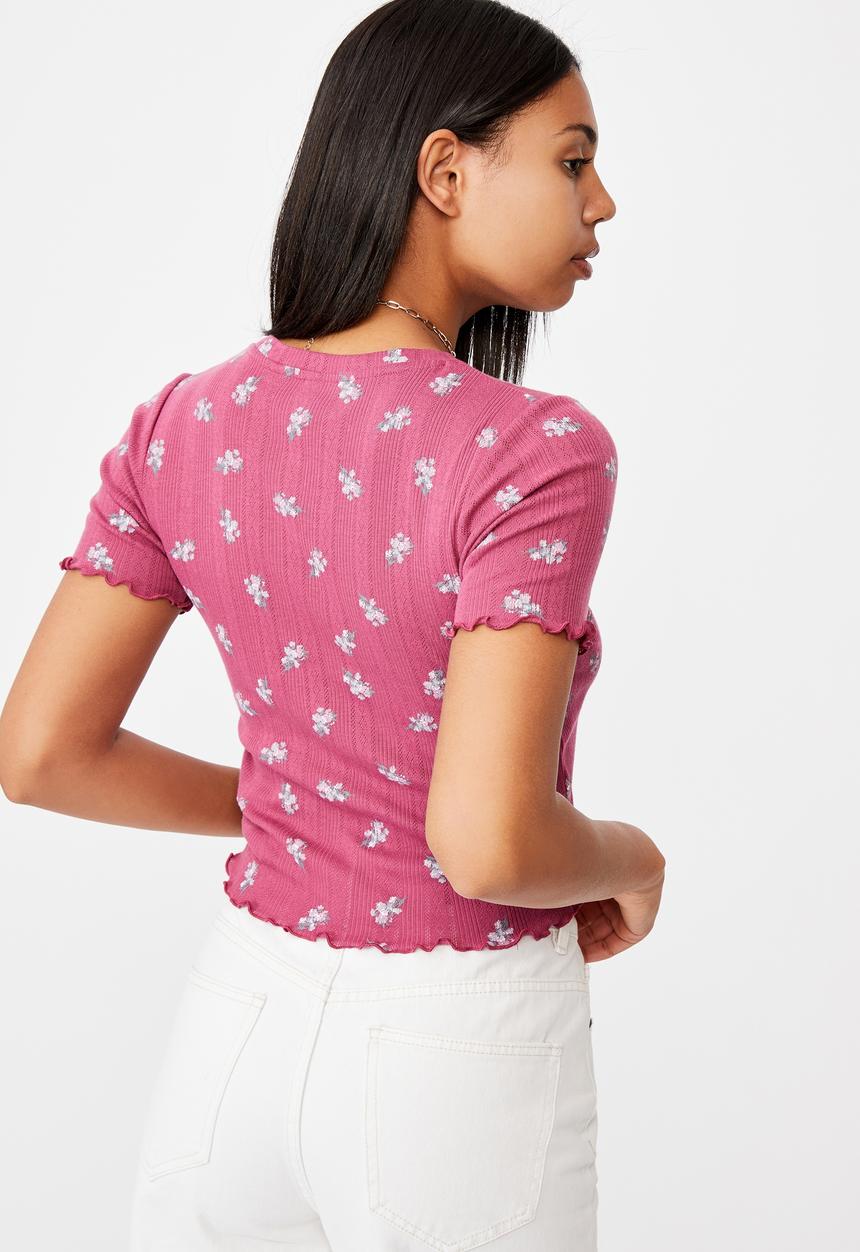 Cotton On - Little sister pointelle tee - arabella floral dark grape
