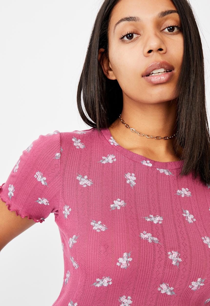 Cotton On - Little sister pointelle tee - arabella floral dark grape