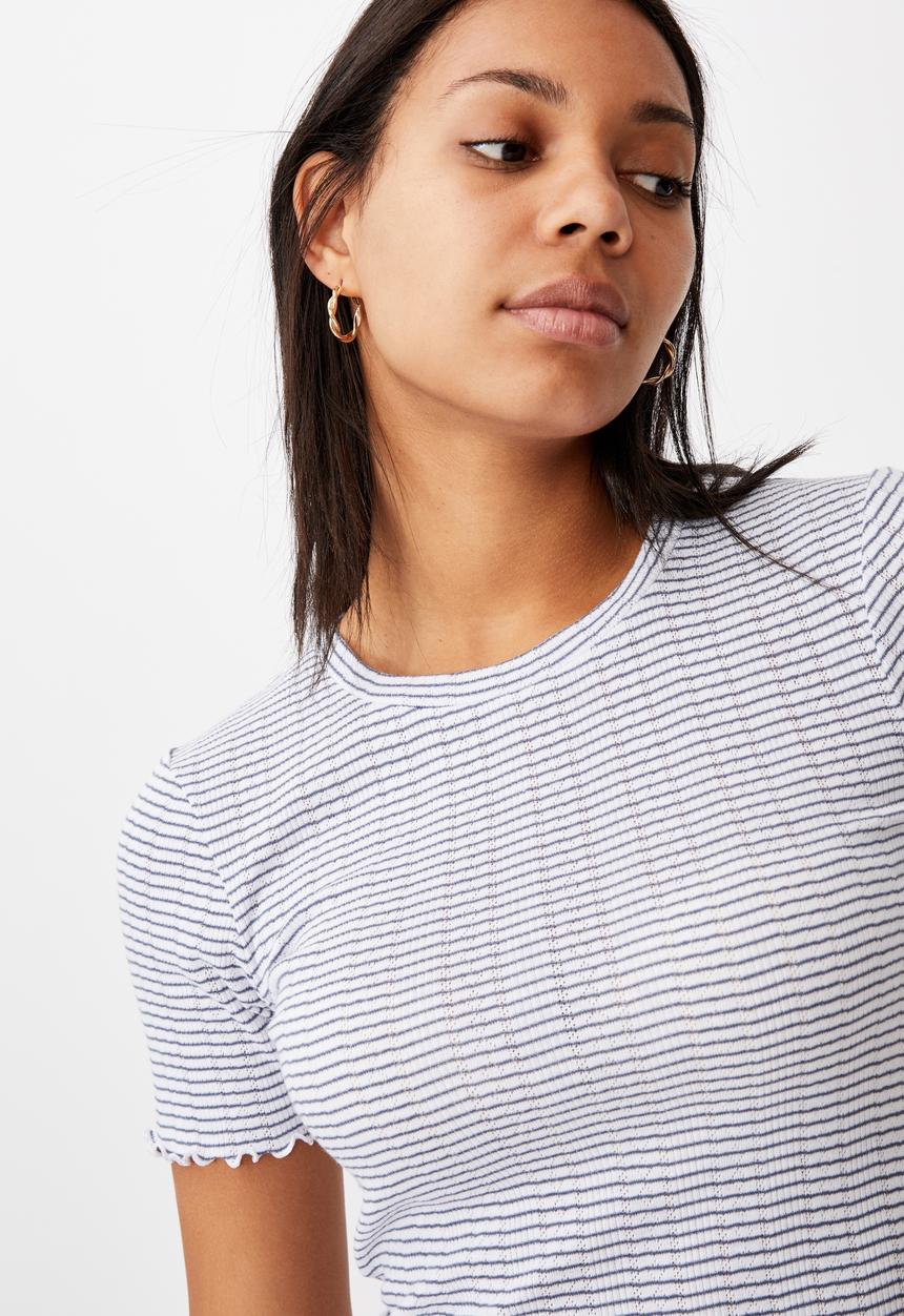 Cotton On - Little sister pointelle tee - mini stripe white/vintage navy