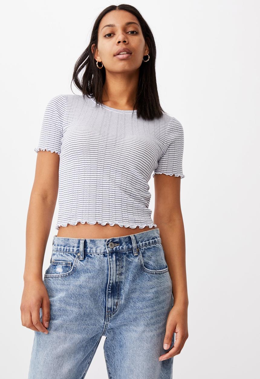 Cotton On - Little sister pointelle tee - mini stripe white/vintage navy