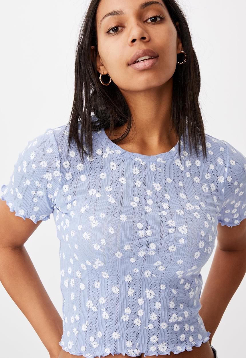Cotton On - Little sister pointelle tee - stella daisy powder blue