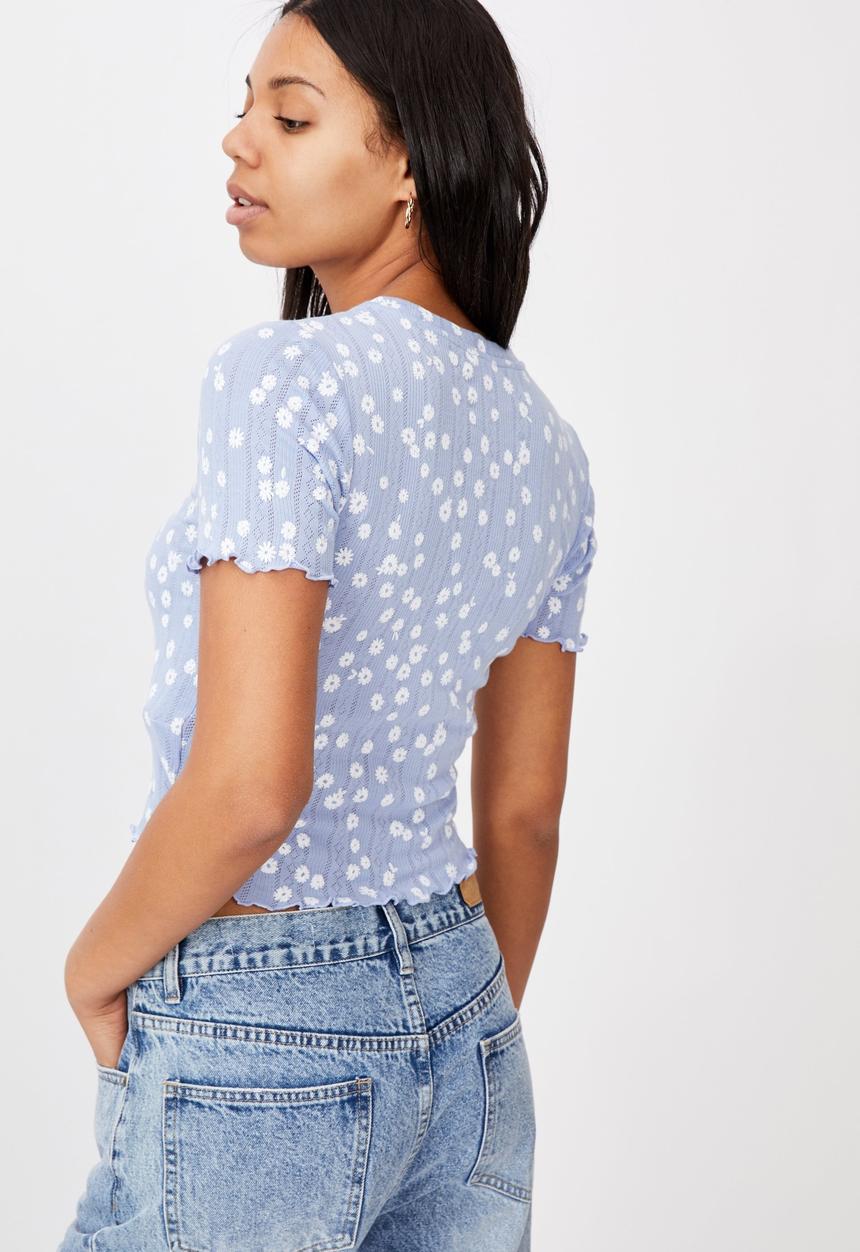 Cotton On - Little sister pointelle tee - stella daisy powder blue