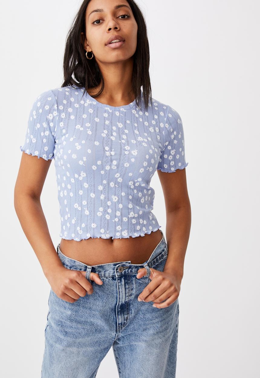 Cotton On - Little sister pointelle tee - stella daisy powder blue