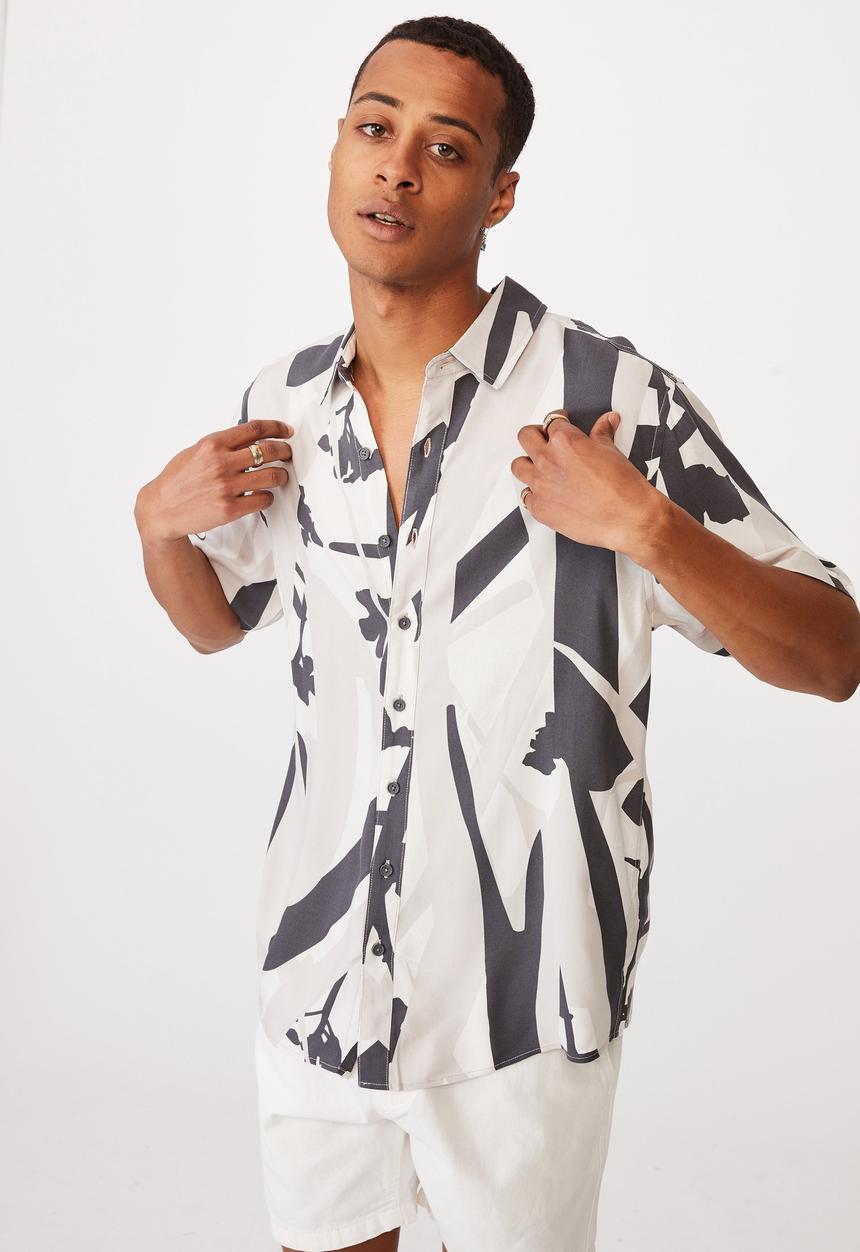 Cotton On - Short sleeve resort shirt - neutral & grey 