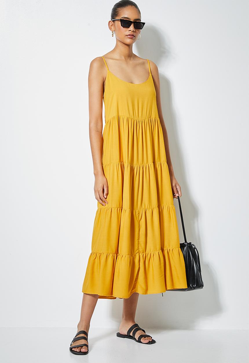 Superbalist - Tiered strappy midi - mustard