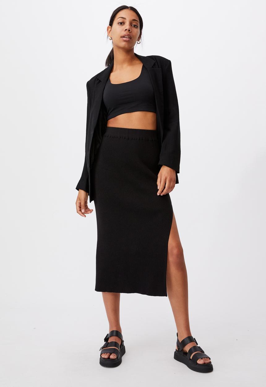 Cotton On - Stella knit midi skirt - black