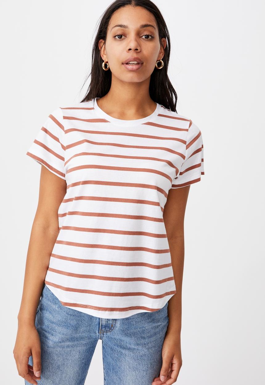 Cotton On - The one crew tee - dani stripe white/rust