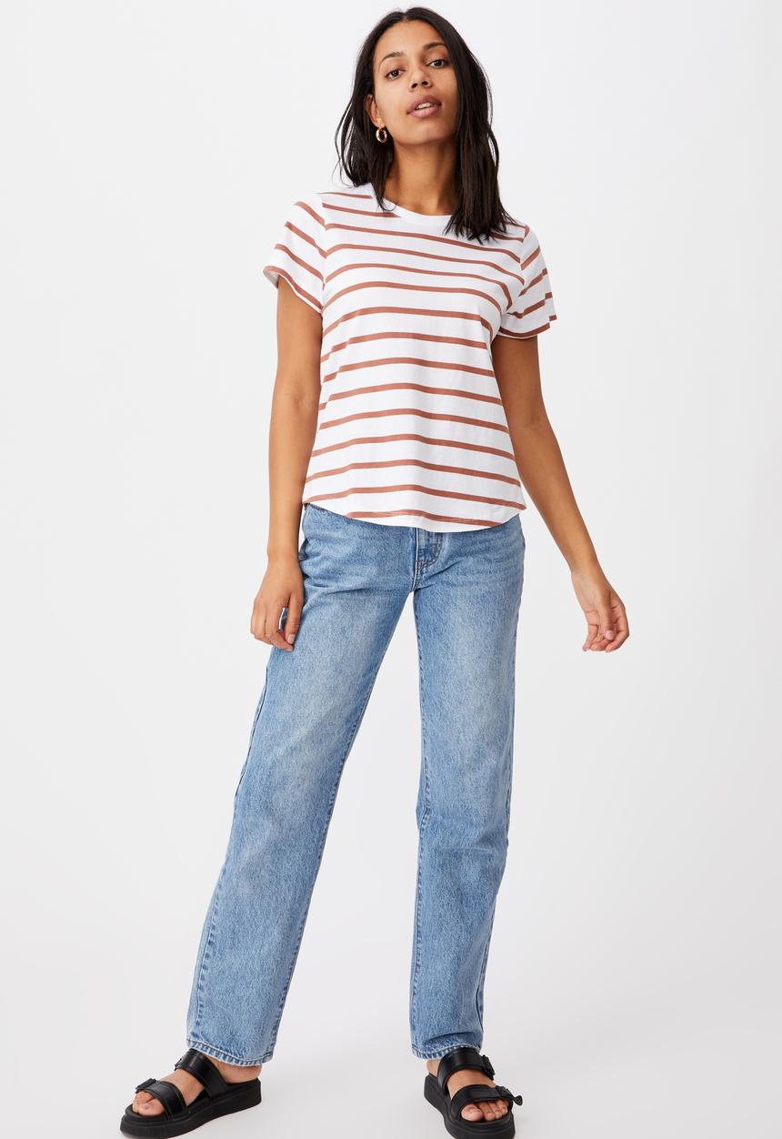 Cotton On - The one crew tee - dani stripe white/rust