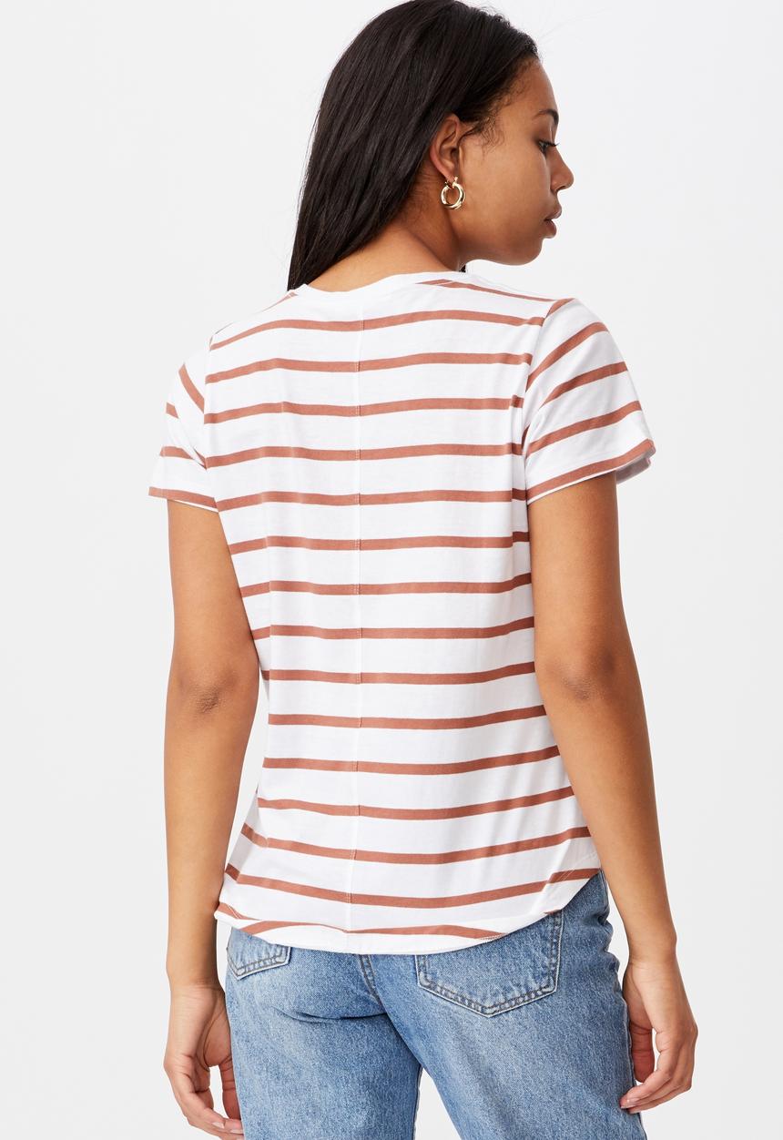 Cotton On - The one crew tee - dani stripe white/rust