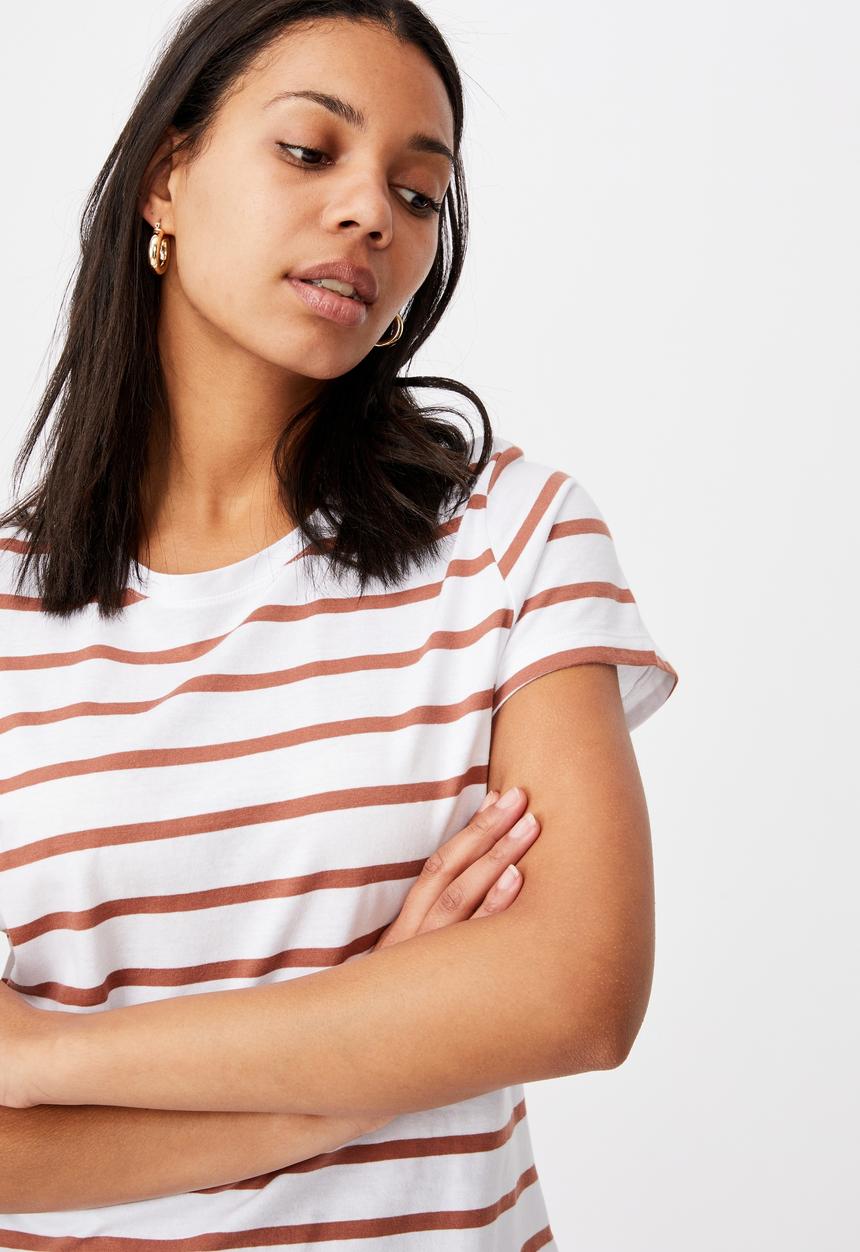 Cotton On - The one crew tee - dani stripe white/rust
