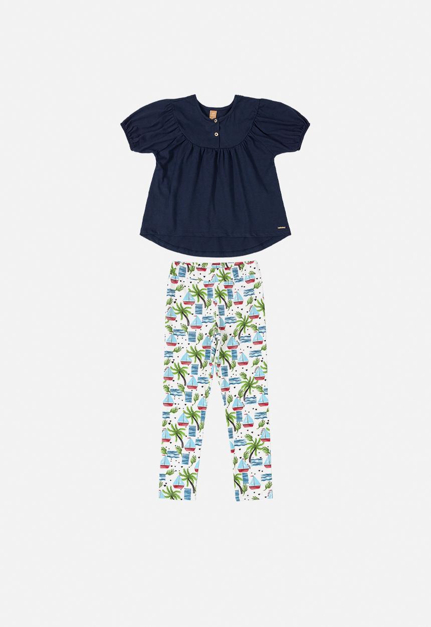 UP Baby - Girls top & floral legging set - dark blue